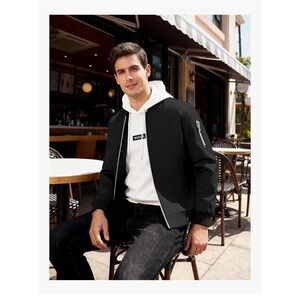 Brand New Mens Bomber Jacket Black Full Zip‎ Windproof Pockets Size Medium